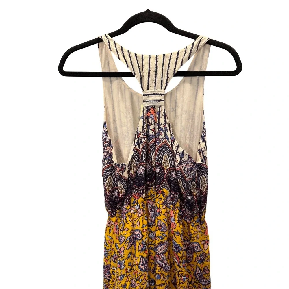 NWT Lucky Brand Sz S Mustard Paisley Eclectic Cottage Boho Racerback Maxi Dress - Picture 9 of 10